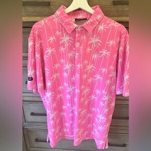 Sunday Swagger Pink Palm-Print Short-Sleeve Golf Shirt